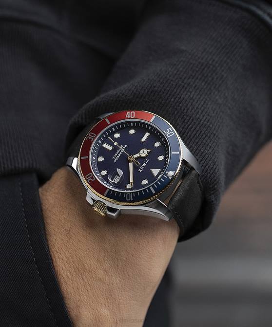 kellot | Timex miehet satamarannikon automaattinen 43 mm nahkarannekello kaksisävyinen/ruskea/sininen/muu 64XP129