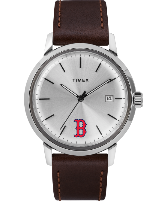 kellot | Timex miehet Marlin automaattinen 40 mm nahkarannekello, jossa on boston red sox ruostumaton teräs/ruskea/hopea-sävy 64XP292