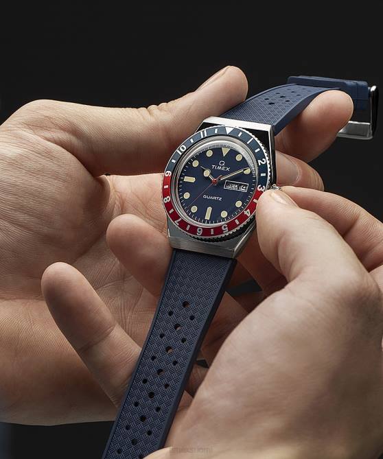 kellot | Q Timex miehet Kello 38 mm synteettisellä kumilla ruostumaton teräs/sininen 64XP72