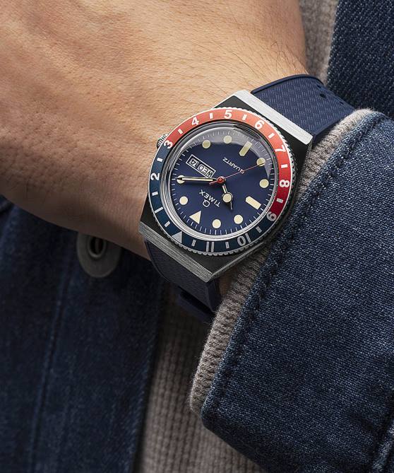 kellot | Q Timex miehet Kello 38 mm synteettisellä kumilla ruostumaton teräs/sininen 64XP72