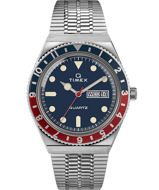 kellot | Q Timex miehet julkaisee uudelleen 38 mm ruostumattomasta teräksestä valmistettu rannekello ruostumaton teräs/sininen 64XP76