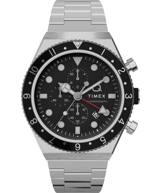 kellot | Q Timex miehet kolmen aikavyöhykkeen kronografi 40 mm ruostumattomasta teräksestä valmistettu rannekello ruostumaton teräs/musta/muu 64XP61