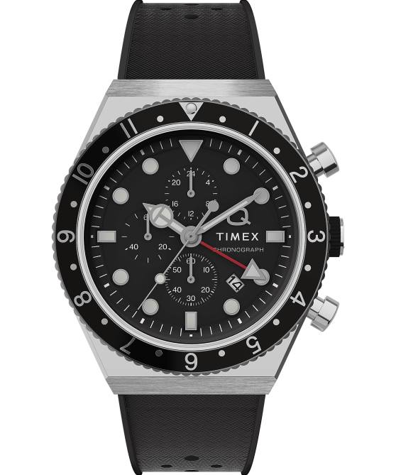 kellot | Q Timex miehet kolmen aikavyöhykkeen kronografi 40 mm synteettinen kumirannekello ruostumaton teräs/musta 64XP62