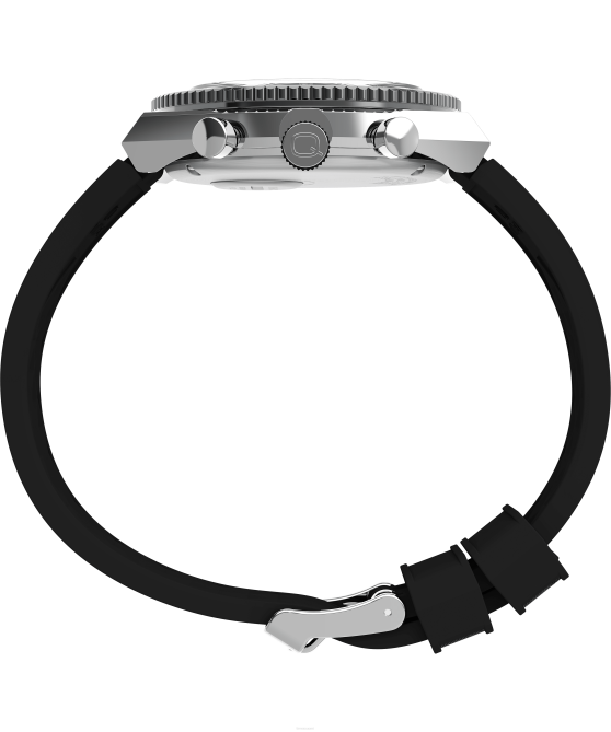 kellot | Q Timex miehet kolmen aikavyöhykkeen kronografi 40 mm synteettinen kumirannekello ruostumaton teräs/musta/valkoinen 64XP64