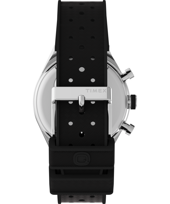 kellot | Q Timex miehet kolmen aikavyöhykkeen kronografi 40 mm synteettinen kumirannekello ruostumaton teräs/musta/valkoinen 64XP64