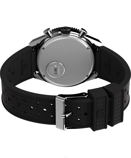 kellot | Q Timex miehet kolmen aikavyöhykkeen kronografi 40 mm synteettinen kumirannekello ruostumaton teräs/musta/vihreä 64XP63