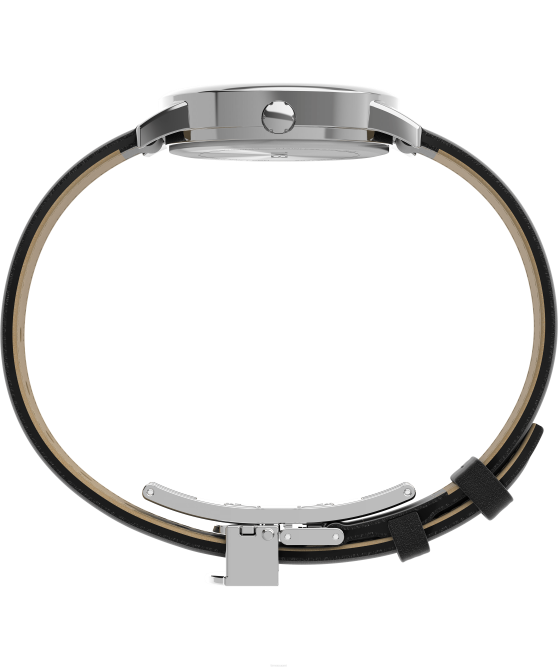 kellot | Timex naiset helppolukuinen 30 mm kertasäätöinen nahkarannekello hopean sävyinen/musta/valkoinen 64XP397