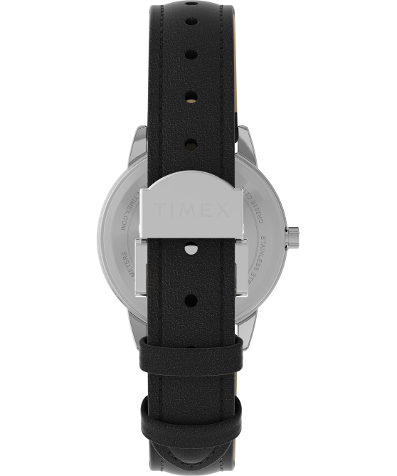 kellot | Timex naiset helppolukuinen 30 mm kertasäätöinen nahkarannekello hopean sävyinen/musta/valkoinen 64XP397