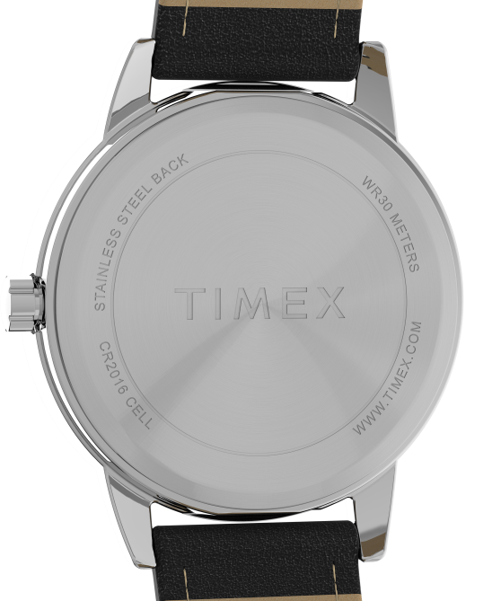 kellot | Timex naiset helppolukuinen 30 mm kertasäätöinen nahkarannekello hopean sävyinen/musta/valkoinen 64XP397