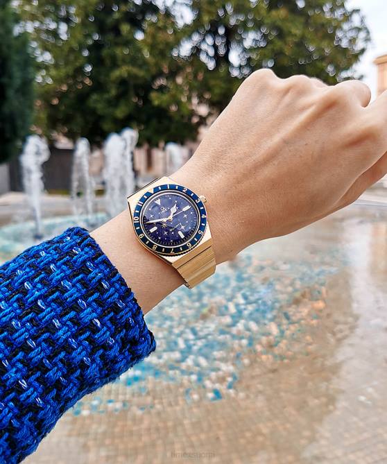 kellot | Q Timex naiset taivaallinen 36 mm ruostumattomasta teräksestä valmistettu laajennusrannekello kullan sävyinen/sininen 64XP328