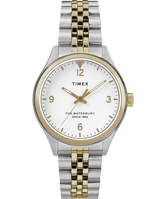 kellot | Timex naiset Waterbury perinteinen 34 mm ruostumattomasta teräksestä valmistettu rannekello kaksisävyinen/valkoinen 64XP373